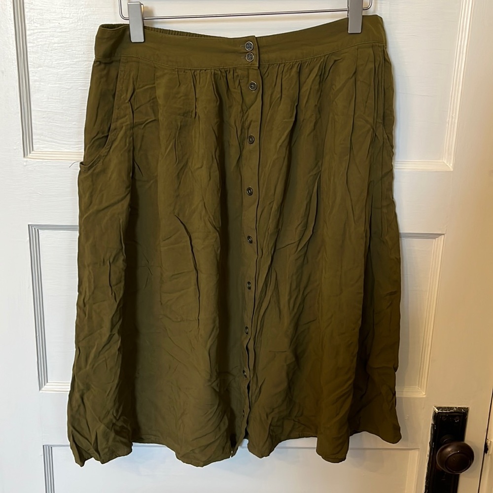 Olive Green Button Down Skirt with Pockets